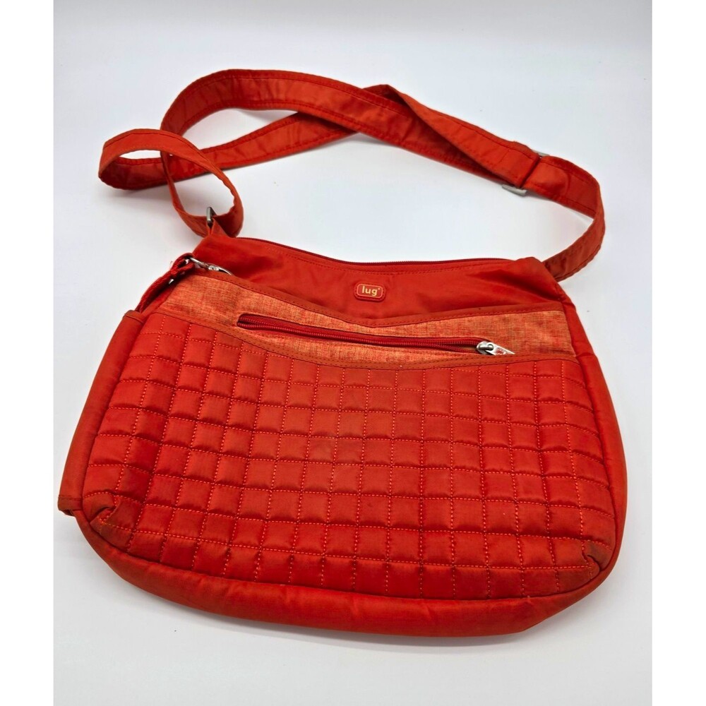 Lug Orange Quilted Crossbody Bag Zip Closure Adjustable Detachable Strap